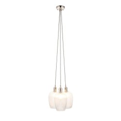 78907-001 Bright Nickel 3 Light Cluster Pendant with Clear Ribbed Glass