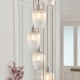 78908-001 Bright Nickel 13 Light Cluster Pendant with Clear Ribbed Glass
