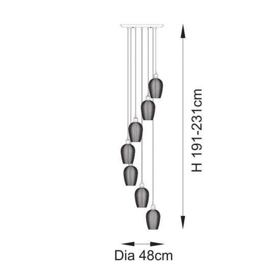 78909-001 Antique Brass 7 Light Cluster Pendant with Clear Ribbed Glass