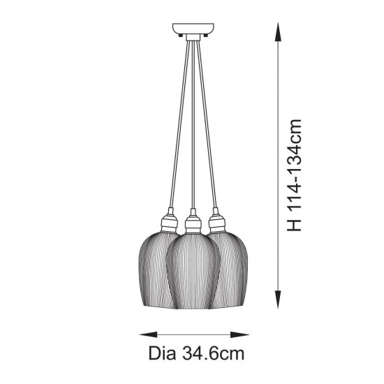 78911-001 Antique Brass 3 Light Cluster Pendant with Clear Ribbed Glass