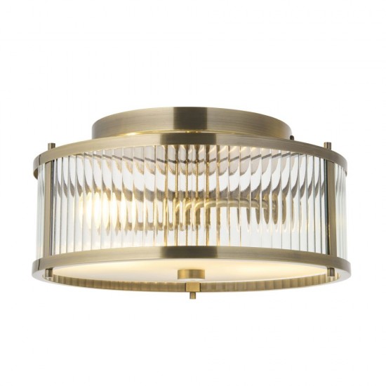 82958-001 Antique Brass Flush with Ribbed Glass & Diffuser IP44
