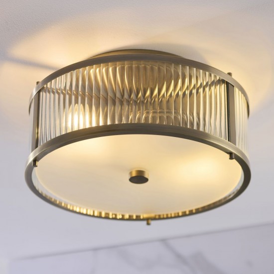 82958-001 Antique Brass Flush with Ribbed Glass & Diffuser IP44