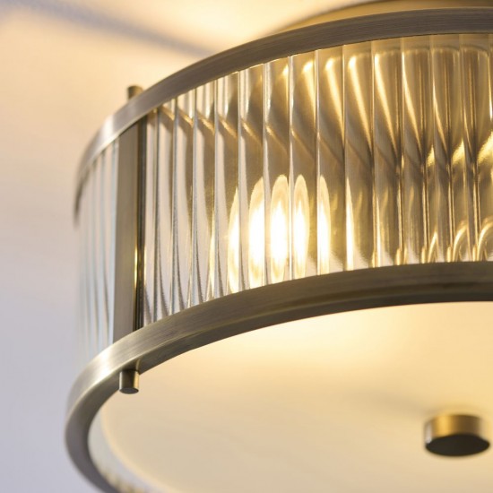 82958-001 Antique Brass Flush with Ribbed Glass & Diffuser IP44