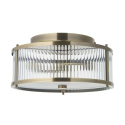 82958-001 Antique Brass Flush with Ribbed Glass & Diffuser IP44