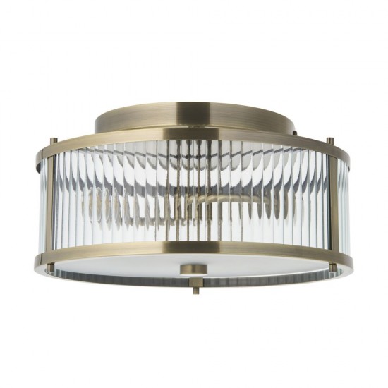 82958-001 Antique Brass Flush with Ribbed Glass & Diffuser IP44