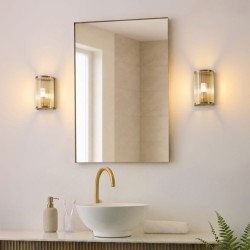 82959-001 Antique Brass Wall Lamp with Ribbed Glass & Diffuser IP44