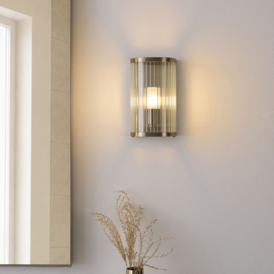 82959-001 Antique Brass Wall Lamp with Ribbed Glass & Diffuser IP44