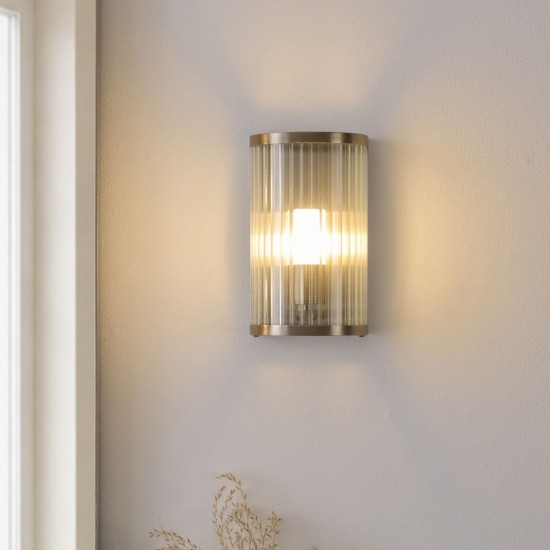 82959-001 Antique Brass Wall Lamp with Ribbed Glass & Diffuser IP44