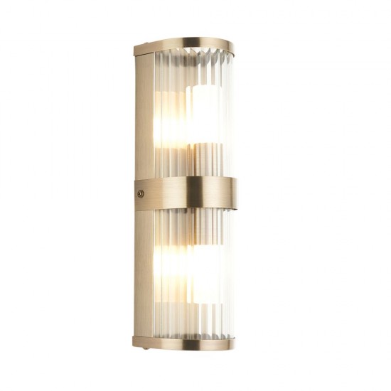 82960-001 Antique Brass 2 Light Wall Lamp with Ribbed Glass & Diffuser IP44
