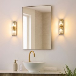 82960-001 Antique Brass 2 Light Wall Lamp with Ribbed Glass & Diffuser IP44