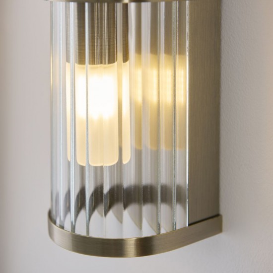 82960-001 Antique Brass 2 Light Wall Lamp with Ribbed Glass & Diffuser IP44