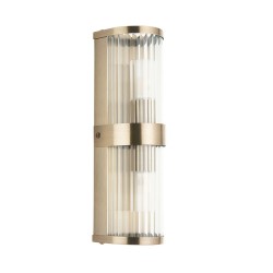 82960-001 Antique Brass 2 Light Wall Lamp with Ribbed Glass & Diffuser IP44