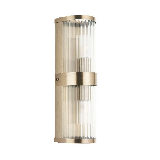 82960-001 Antique Brass 2 Light Wall Lamp with Ribbed Glass & Diffuser IP44