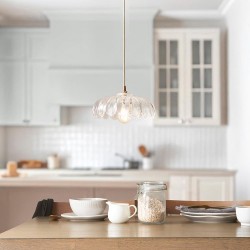 19235-001 Brushed Aged Brass Pendant with Decorative Glass