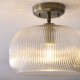82967-001 Antique Brass Semi Flush with Clear Ribbed Glass