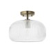 82967-001 Antique Brass Semi Flush with Clear Ribbed Glass