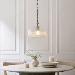 82968-001 Antique Brass Pendant with Clear Ribbed Glass