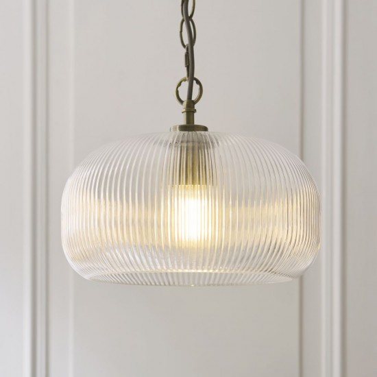 82968-001 Antique Brass Pendant with Clear Ribbed Glass