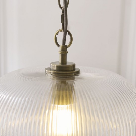 82968-001 Antique Brass Pendant with Clear Ribbed Glass