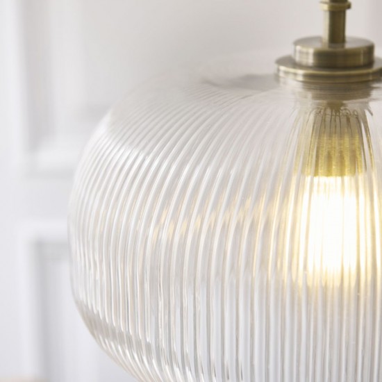 82968-001 Antique Brass Pendant with Clear Ribbed Glass