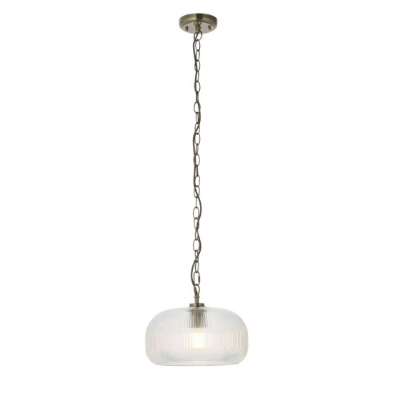 82968-001 Antique Brass Pendant with Clear Ribbed Glass