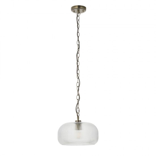 82968-001 Antique Brass Pendant with Clear Ribbed Glass