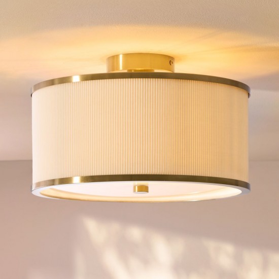 82973-001 Brushed Aged Brass Semi Flush with Ivory Shade