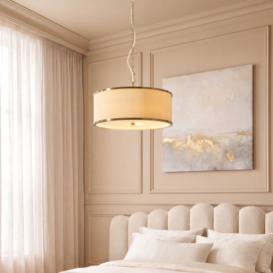 82974-001 Brushed Aged Brass 3 Light Pendant with Ivory Shade