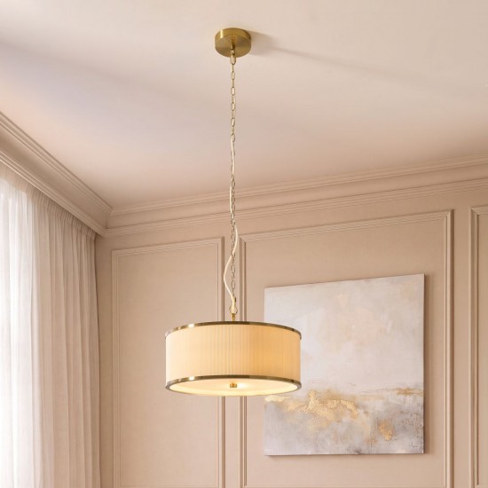 82974-001 Brushed Aged Brass 3 Light Pendant with Ivory Shade