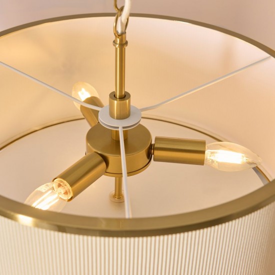 82974-001 Brushed Aged Brass 3 Light Pendant with Ivory Shade