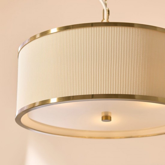 82974-001 Brushed Aged Brass 3 Light Pendant with Ivory Shade