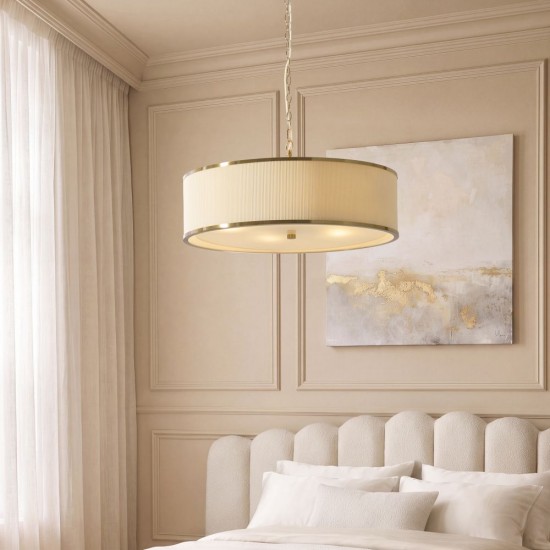 82975-001 Brushed Aged Brass 5 Light Pendant with Ivory Shade