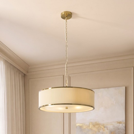 82975-001 Brushed Aged Brass 5 Light Pendant with Ivory Shade
