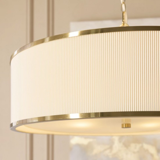 82975-001 Brushed Aged Brass 5 Light Pendant with Ivory Shade