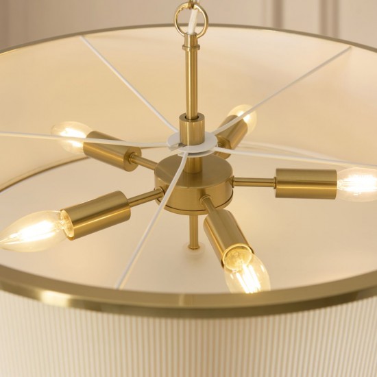 82975-001 Brushed Aged Brass 5 Light Pendant with Ivory Shade