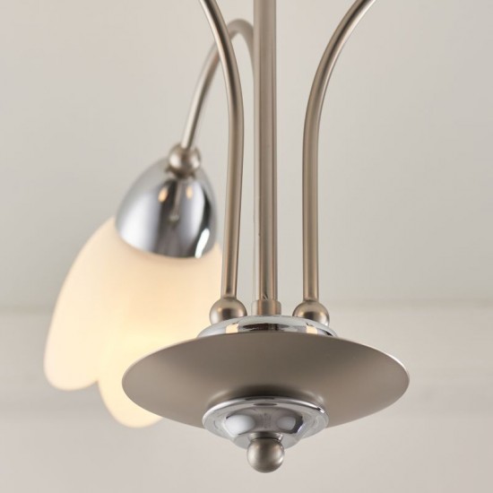 36-001 Satin Chrome 3 Light Centre Fitting with Opal Glass