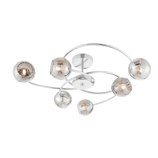 21338-001 Chrome 6 Light Ceiling Lamp with Smoked Mirror Glasses