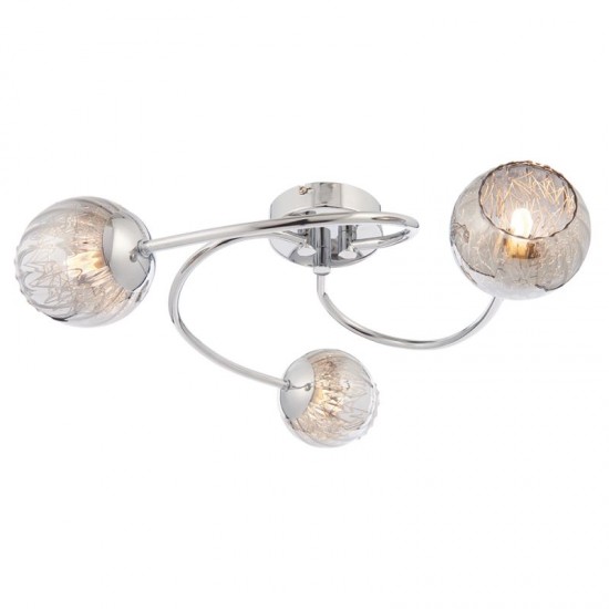 21340-001 Chrome 3 Light Ceiling Lamp with Smoked Mirror Glasses