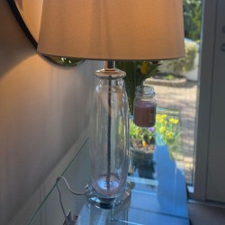 62091-001 Clear Oval Glass Table Lamp with White Linen Shade