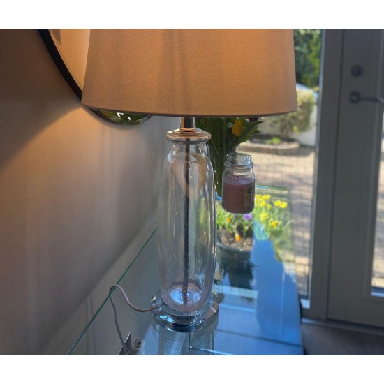 62091-001 Clear Oval Glass Table Lamp with White Linen Shade