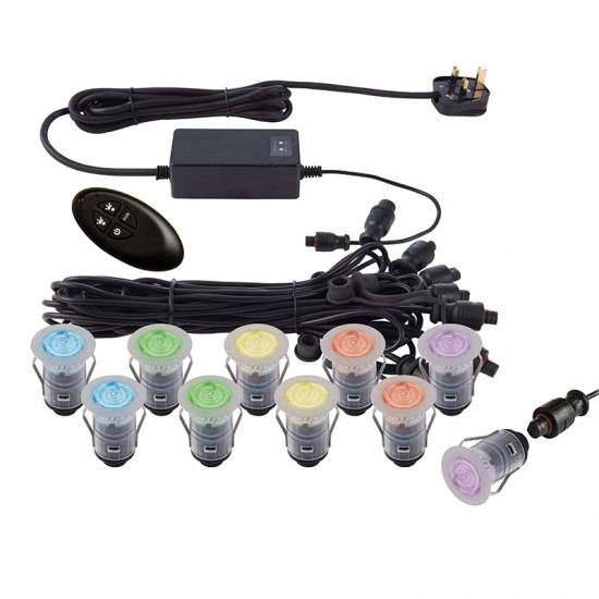 31598-001 Set of 10 Decking Lights ∅2.5 cm RGB with Remote Control