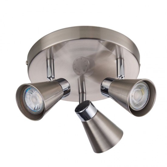 50802-001 Satin Nickel & Chrome Round 3 Light Spotlights 50802-001 Satin Nickel & Chrome Round 3 Light Spotlights