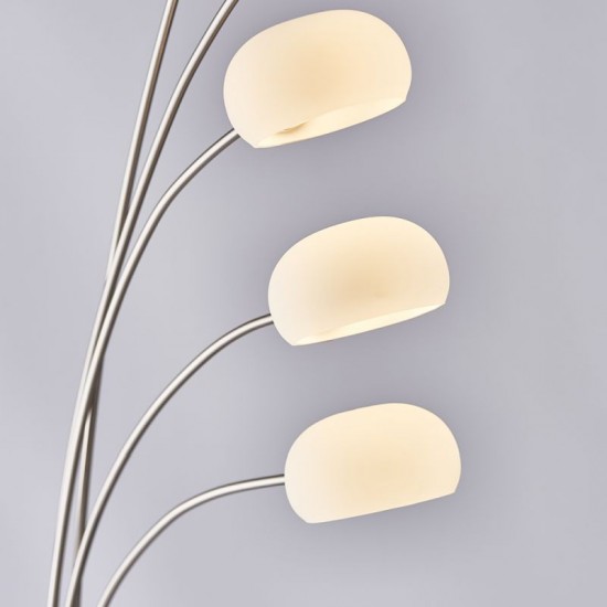 50927-001 Satin Nickel 5 Light LED Floor Lamp with White Glasses