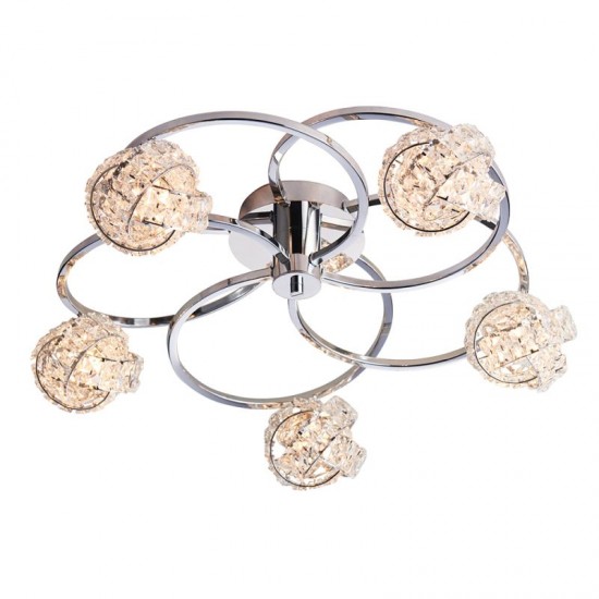50942-001 Chrome 5 Light Ceiling Lamp with Crystal