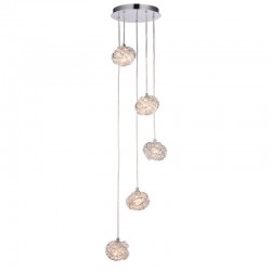 51006-001 Chrome 5 Light Cluster Pendant with Crystal 51006-001 Chrome 5 Light Cluster Pendant with Crystal