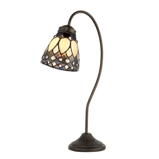 51020-001 Tiffany Glass & Bronze Swan Neck Table Lamp