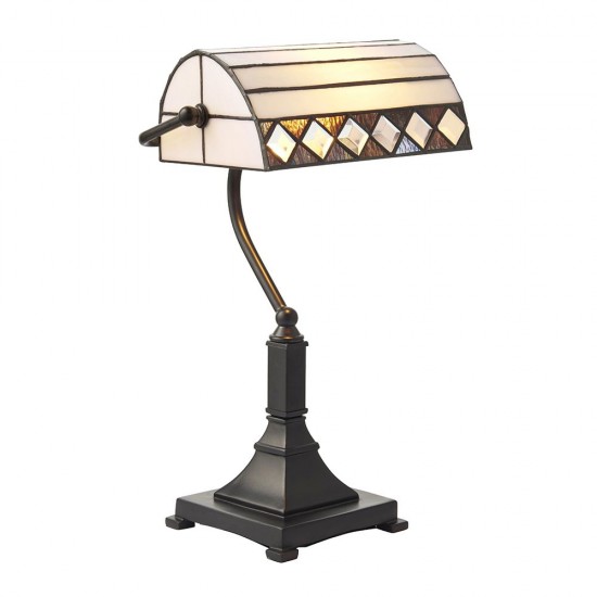 51246-001 Tiffany Glass & Dark Bronze Bankers Table Lamp
