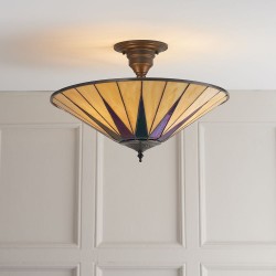 51358-001 Tiffany Glass & Dark Bronze Semi Flush 51358-001 Tiffany Glass & Dark Bronze Semi Flush