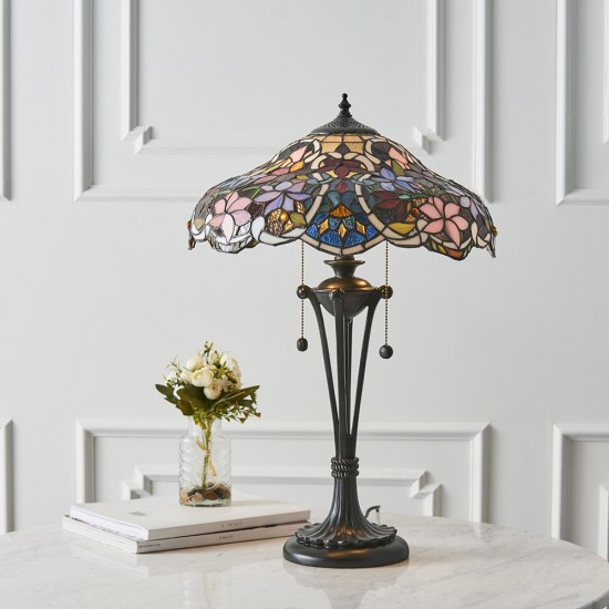51604-001 Tiffany Glass & Dark Bronze Table Lamp