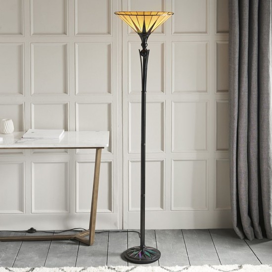 51884-001 Tiffany Glass & Black Uplighter Floor Lamp